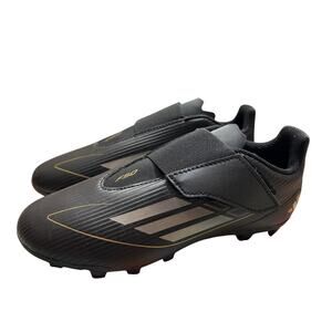 adidas Kids' F50 Club FxG Hook & Loop Soccer Cleats, Black/Gold, Size 4, New